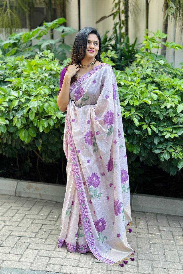 Multi Color Floral Woven Cotton Saree (Eth_SR_116)
