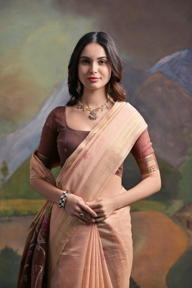 Peach Woven Art Silk Saree (Eth_SR_129)