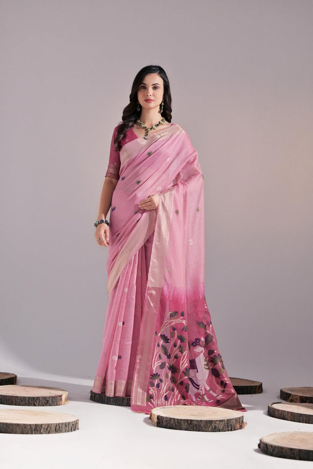 Pink Woven cotton Saree (Eth_SR_135)