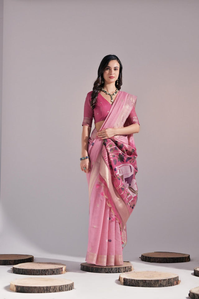 Pink Woven cotton Saree (Eth_SR_135)