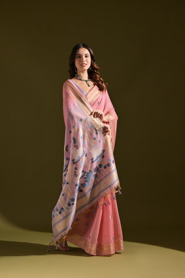 Pink Woven cotton Saree (Eth_SR_139)