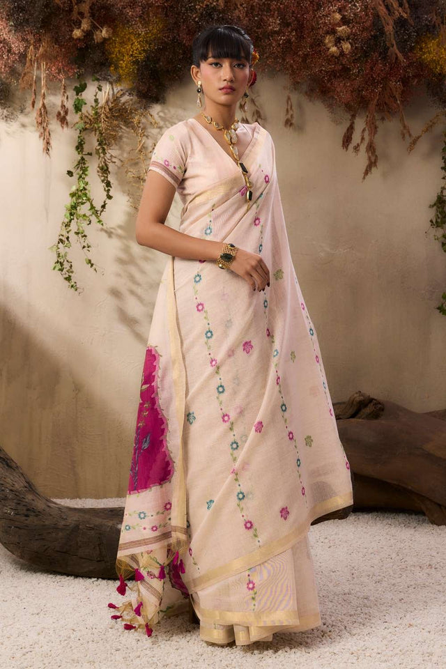 Cream Woven cotton Saree (Eth_SR_145)