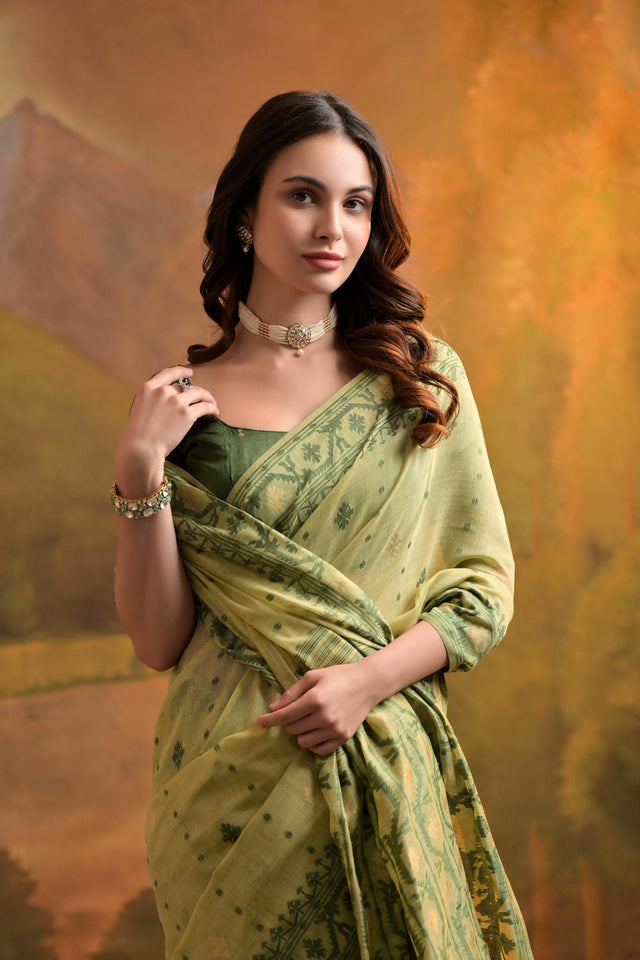 Green Woven cotton Saree (Eth_SR_151)