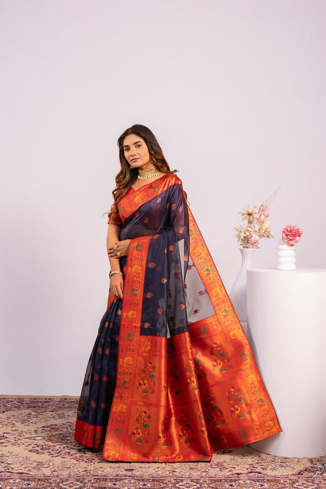Blue Woven Art Silk Saree (Eth_SR_177)