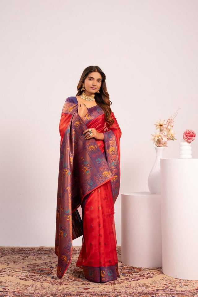 Red Woven Art Silk Saree (Eth_SR_181)