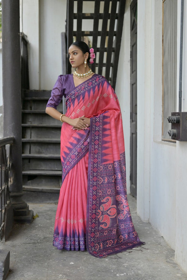 Magenta Printed Art Silk Saree (Eth_SR_188)