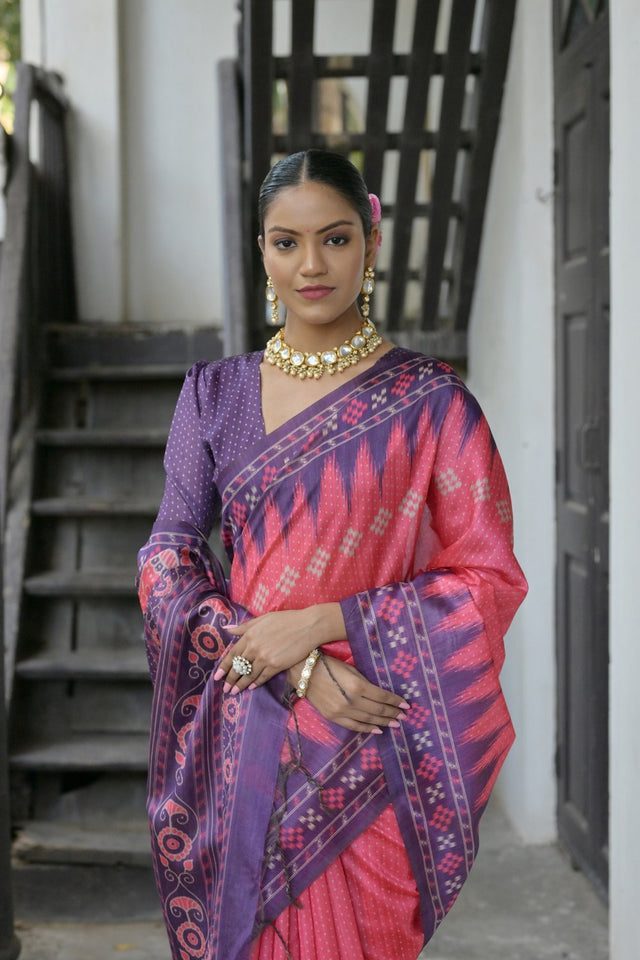 Magenta Printed Art Silk Saree (Eth_SR_188)