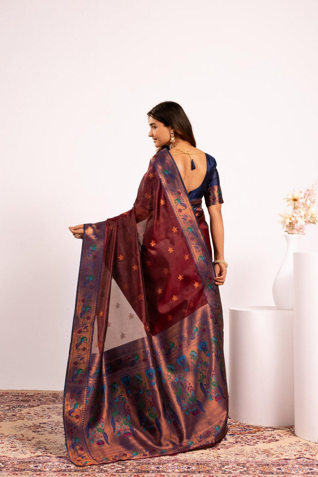 Brown Floral Woven Art Silk Saree (Eth_SR_192)