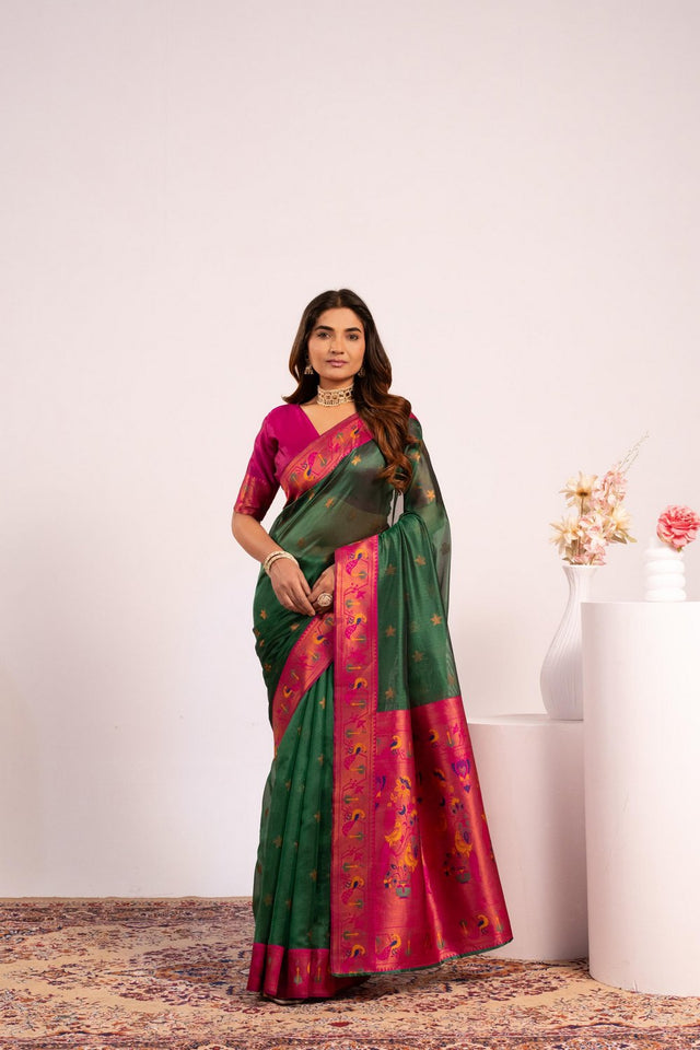 Green Floral Woven Art Silk Saree (Eth_SR_193)