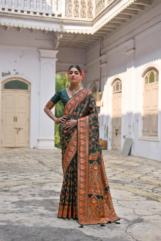 Green Floral Woven Art Silk Saree (Eth_SR_207)