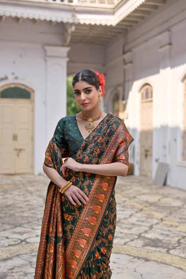 Green Floral Woven Art Silk Saree (Eth_SR_207)
