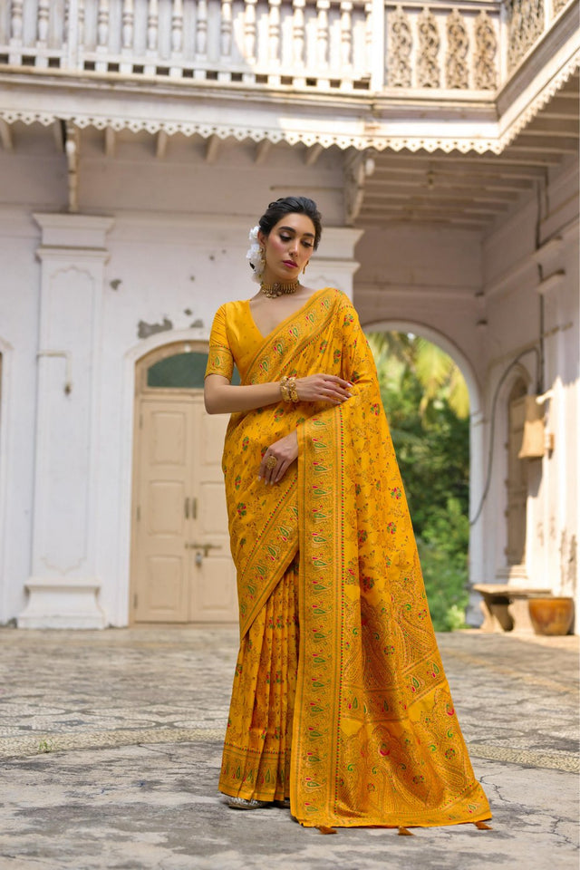 Yellow Floral Woven Art Silk Saree (Eth_SR_212)