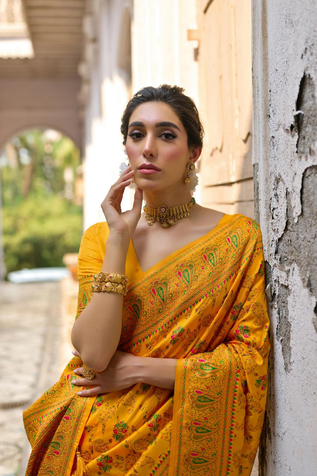 Yellow Floral Woven Art Silk Saree (Eth_SR_212)