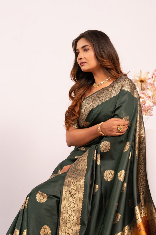 Green Floral Woven Art Silk Saree (Eth_SR_213)