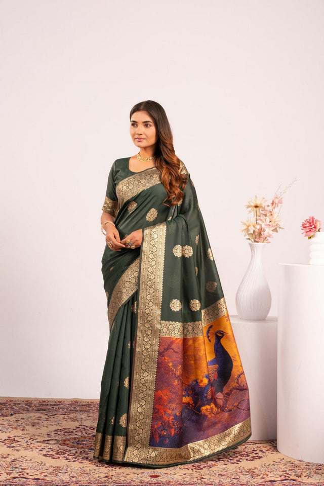 Green Floral Woven Art Silk Saree (Eth_SR_213)