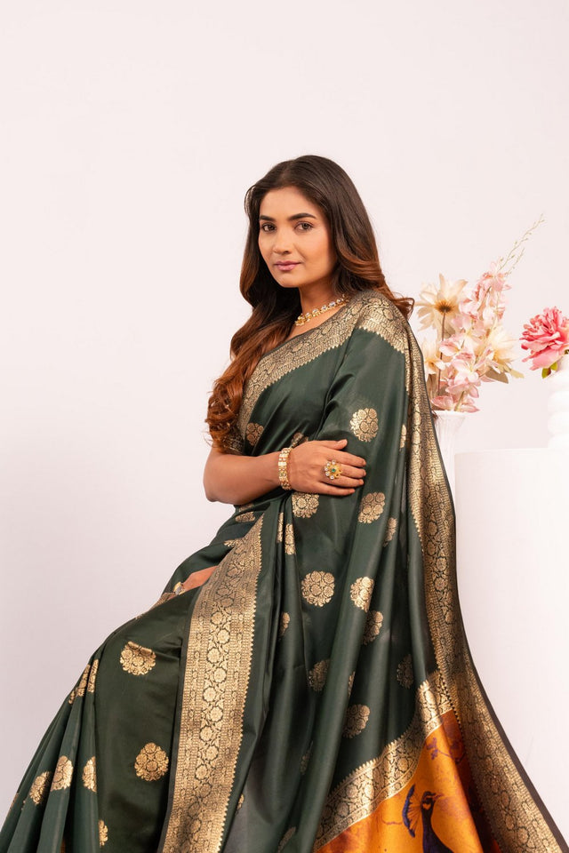 Green Floral Woven Art Silk Saree (Eth_SR_213)