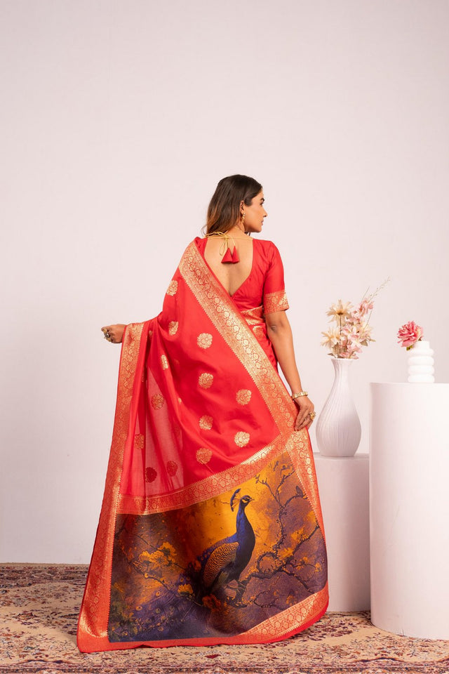 Red Floral Woven Art Silk Saree (Eth_SR_217)