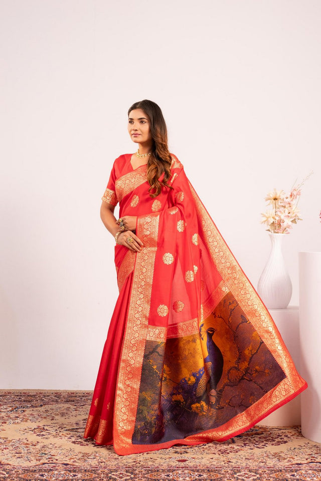 Red Floral Woven Art Silk Saree (Eth_SR_217)
