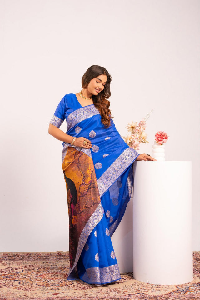 Royal Blue Floral Woven Art Silk Saree (Eth_SR_218)
