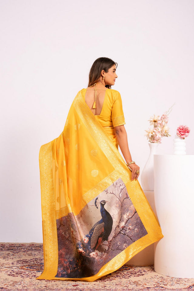 Yellow Floral Woven Art Silk Saree (Eth_SR_220)