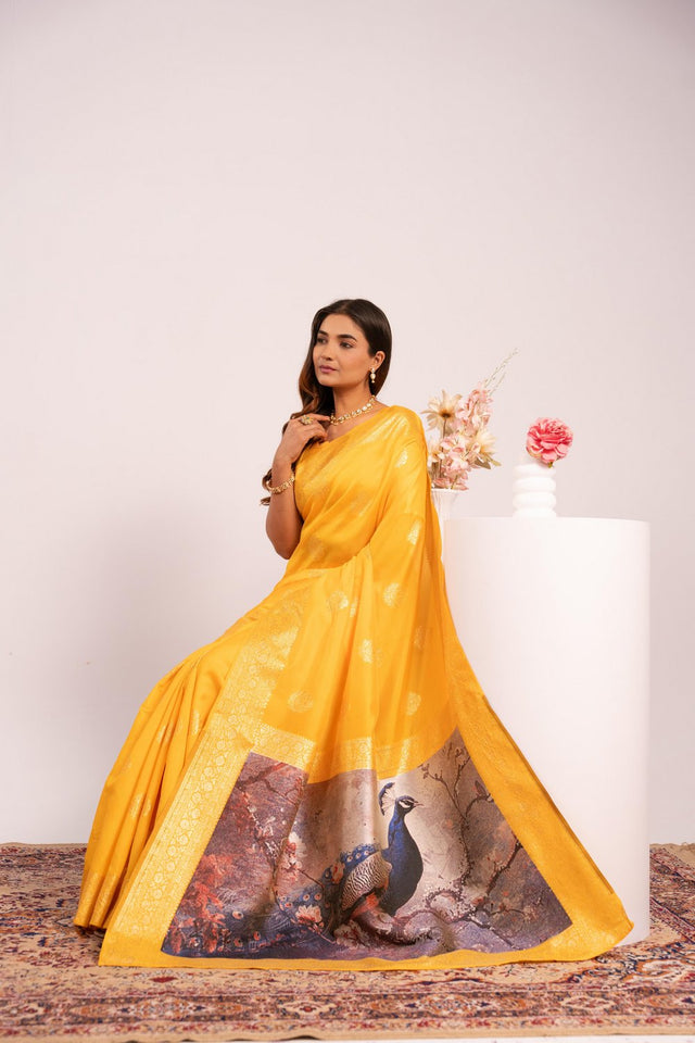 Yellow Floral Woven Art Silk Saree (Eth_SR_220)