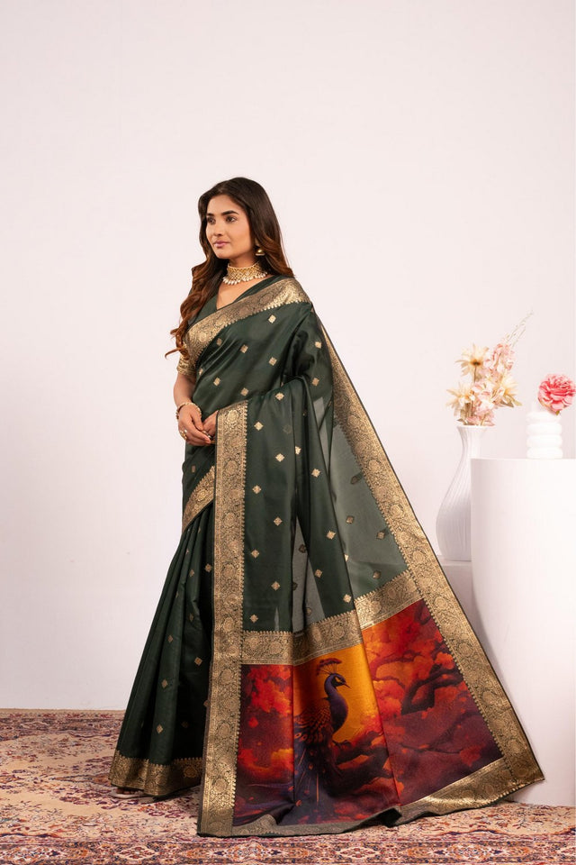 Green Floral Woven Art Silk Saree (Eth_SR_222)