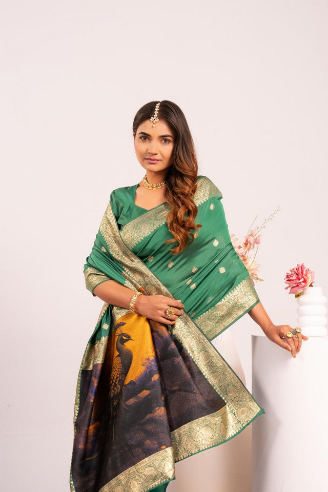 Green Floral Woven Art Silk Saree (Eth_SR_224)