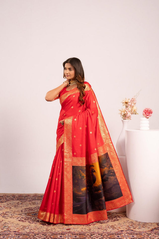 Red Floral Woven Art Silk Saree (Eth_SR_225)