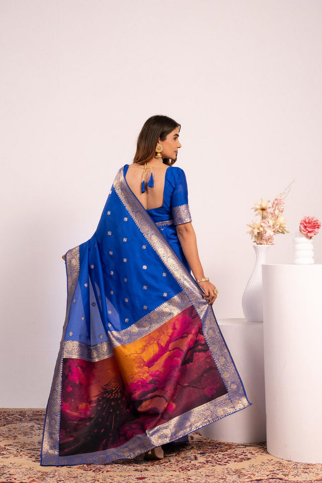 Royal Blue Floral Woven Art Silk Saree (Eth_SR_226)