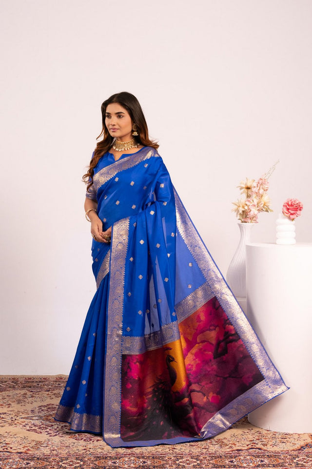 Royal Blue Floral Woven Art Silk Saree (Eth_SR_226)
