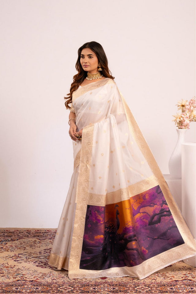 White Floral Woven Art Silk Saree (Eth_SR_227)