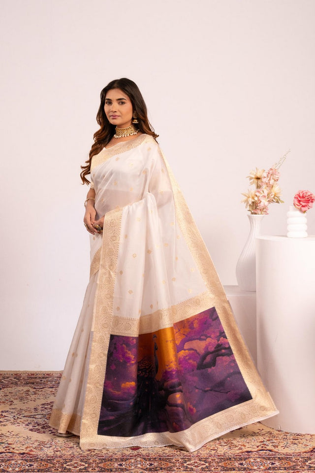White Floral Woven Art Silk Saree (Eth_SR_227)