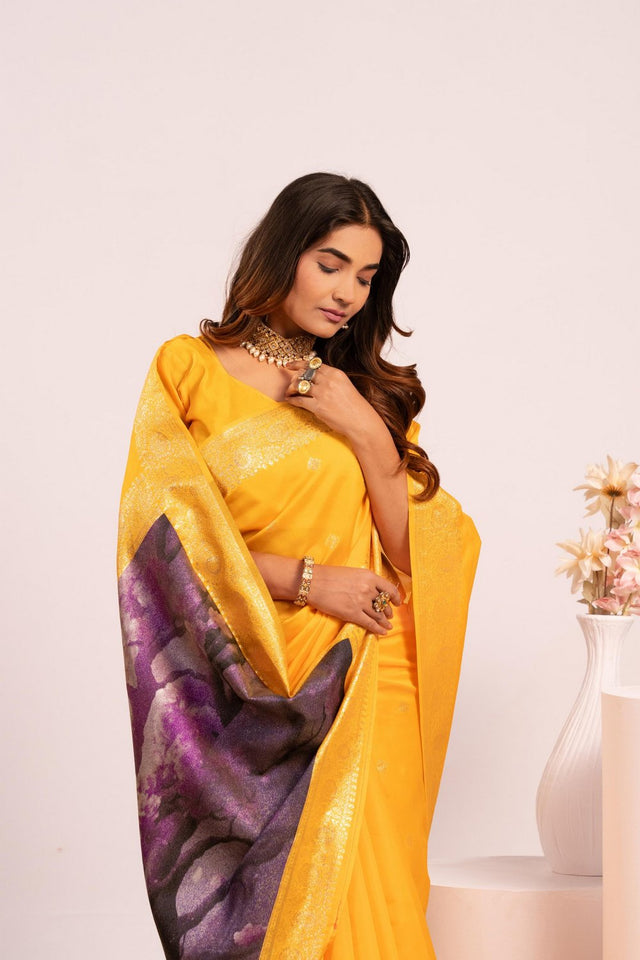 Yellow Floral Woven Art Silk Saree (Eth_SR_228)