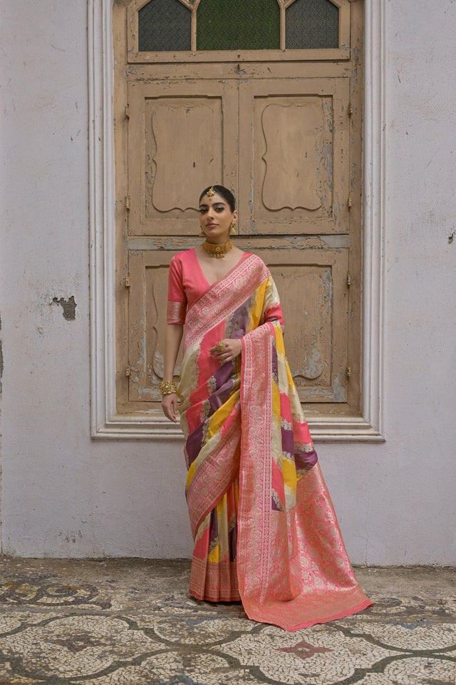 Yellow Floral Woven Art Silk Saree (Eth_SR_232)