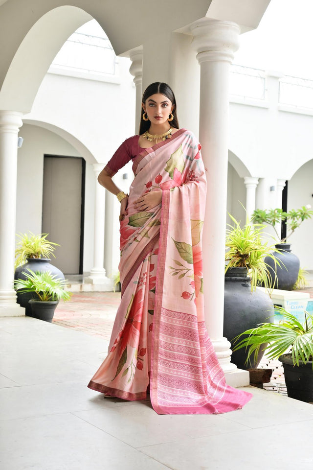 Multi Color Floral Printed Art Silk Saree (Eth_SR_235)