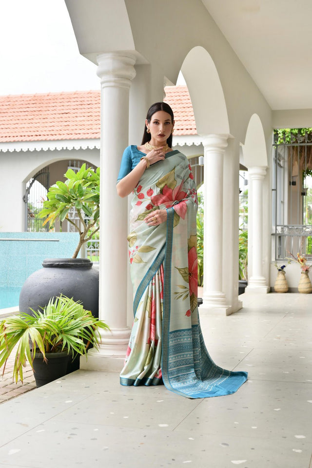Multi Color Floral Printed Art Silk Saree (Eth_SR_237)