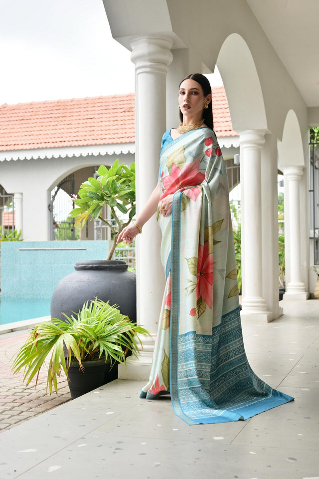 Multi Color Floral Printed Art Silk Saree (Eth_SR_237)