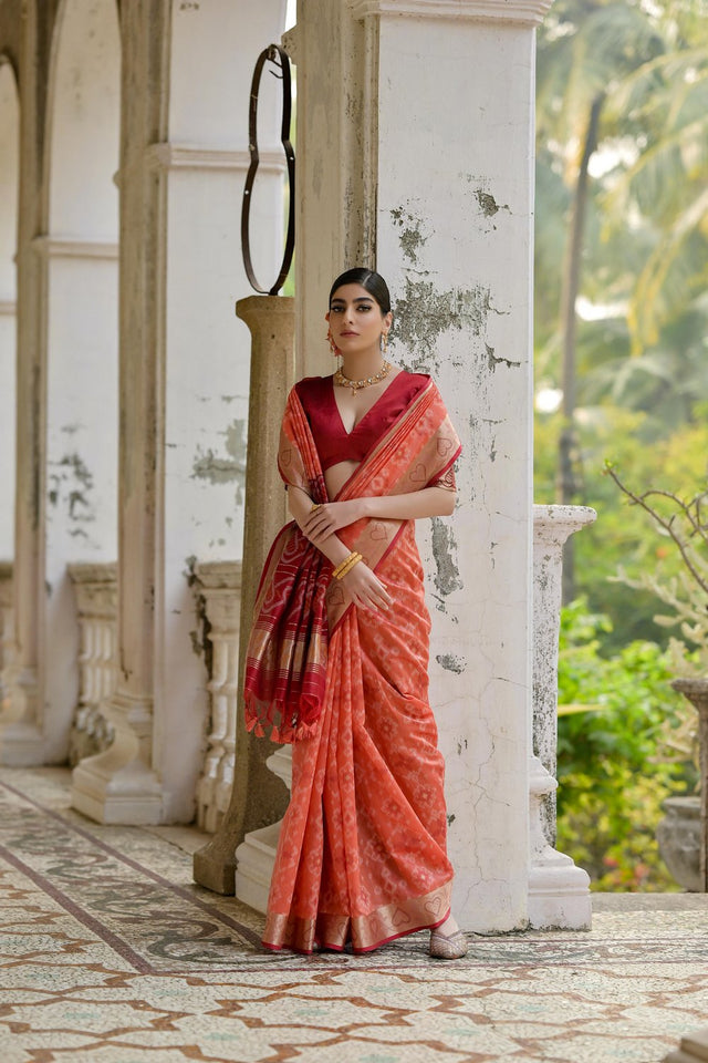 Orange Floral Woven Art Silk Saree (Eth_SR_243)
