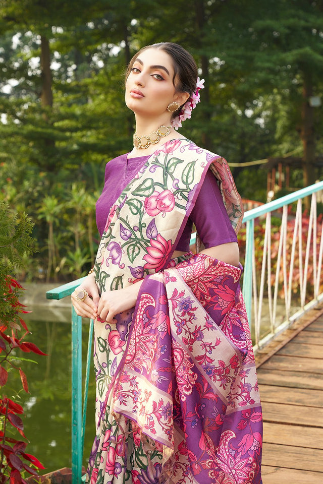 Multi Color Floral Printed Art Silk Saree (Eth_SR_266)