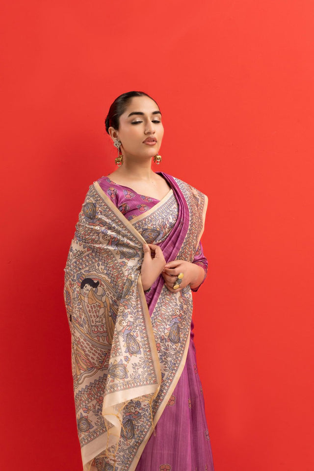 Purple Printed Art Silk Saree (Eth_SR_276)