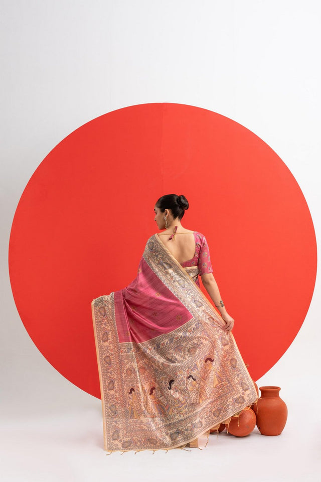 Pink Printed Art Silk Saree (Eth_SR_278)