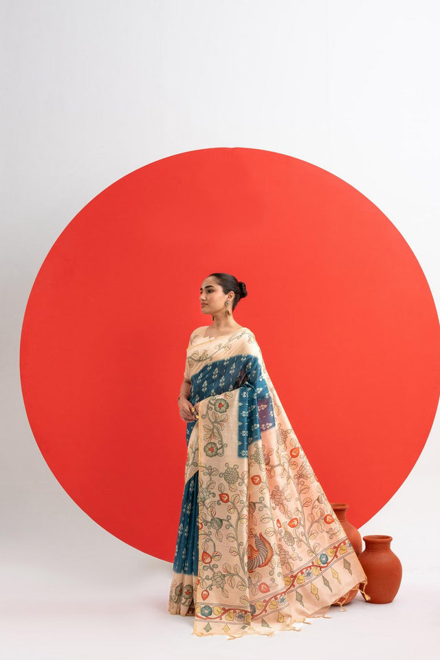 Turquoise Printed Art Silk Saree (Eth_SR_281)