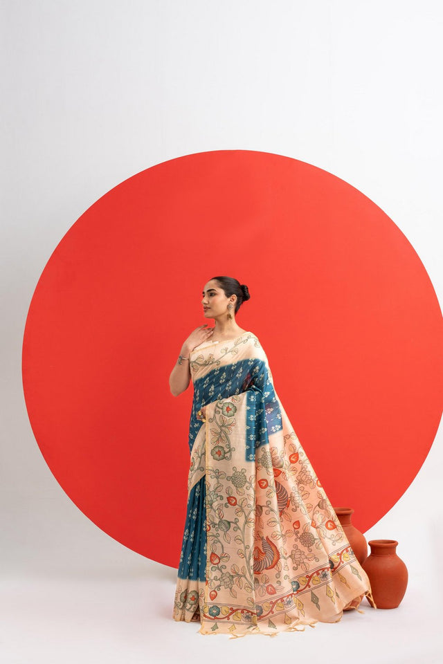 Turquoise Printed Art Silk Saree (Eth_SR_281)