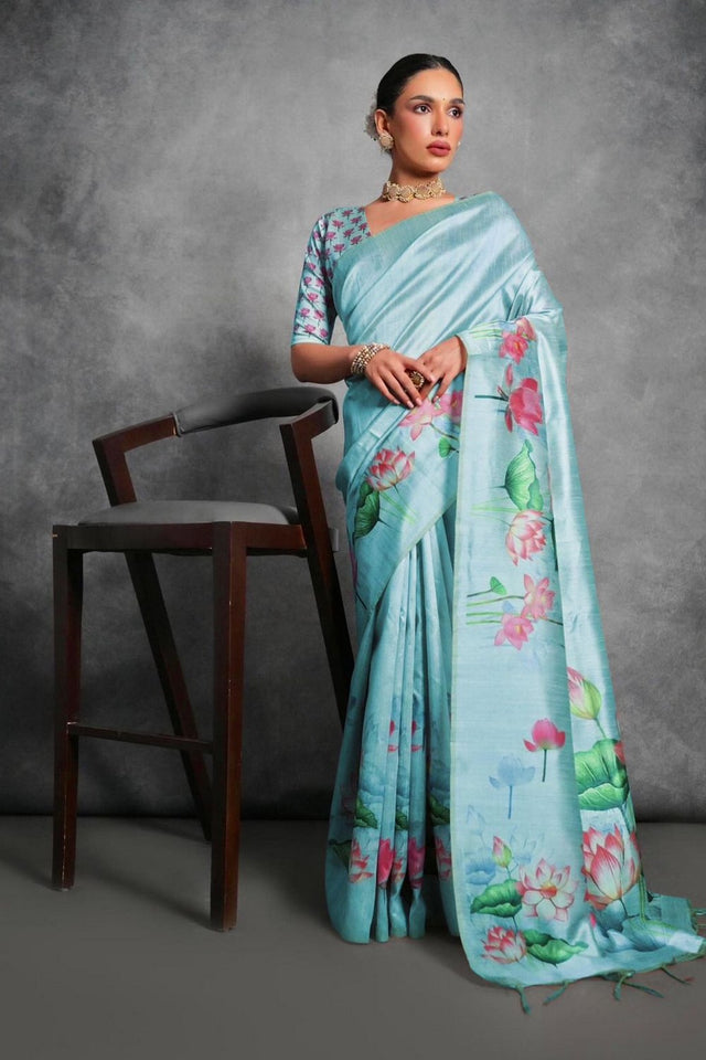 Green Floral Printed Art Silk Saree (Eth_SR_283)