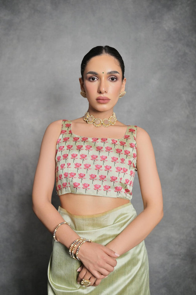Green Floral Printed Art Silk Saree (Eth_SR_288)