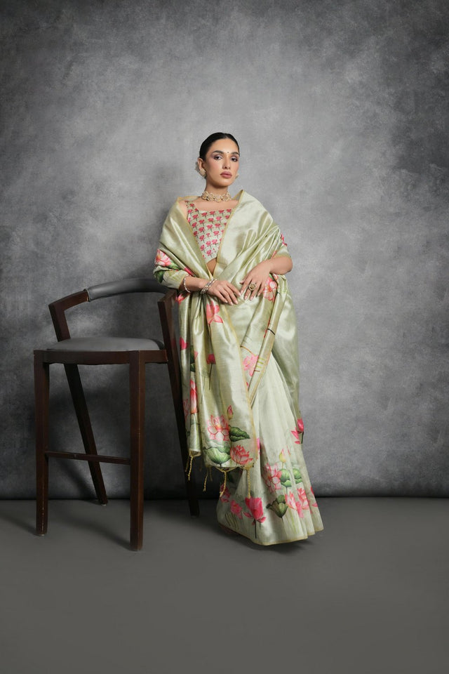 Green Floral Printed Art Silk Saree (Eth_SR_288)