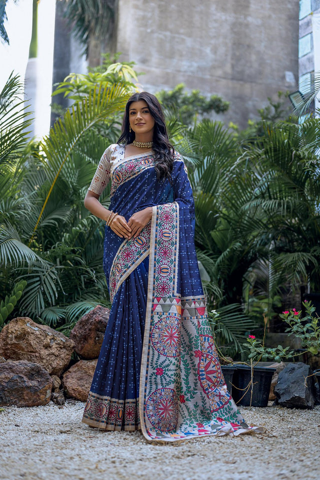 Blue Printed Art Silk Saree (Eth_SR_297)