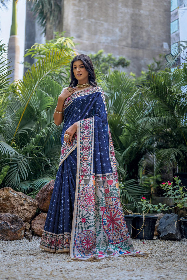 Blue Printed Art Silk Saree (Eth_SR_297)