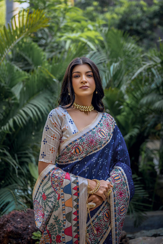 Blue Printed Art Silk Saree (Eth_SR_297)