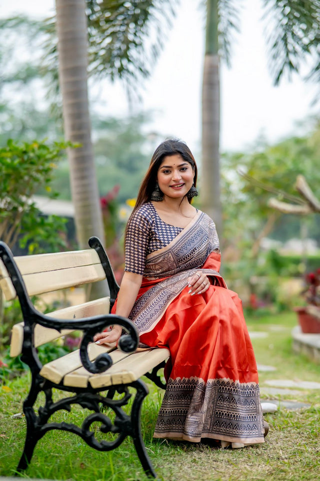 Red Printed Art Silk Saree (Eth_SR_306)